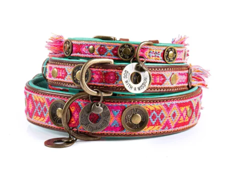 Collier en cuir boho "Rosa" - marron et rose