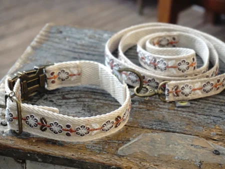 Set Collier Fin & Laisse Coton pour Chien – Motif Floral