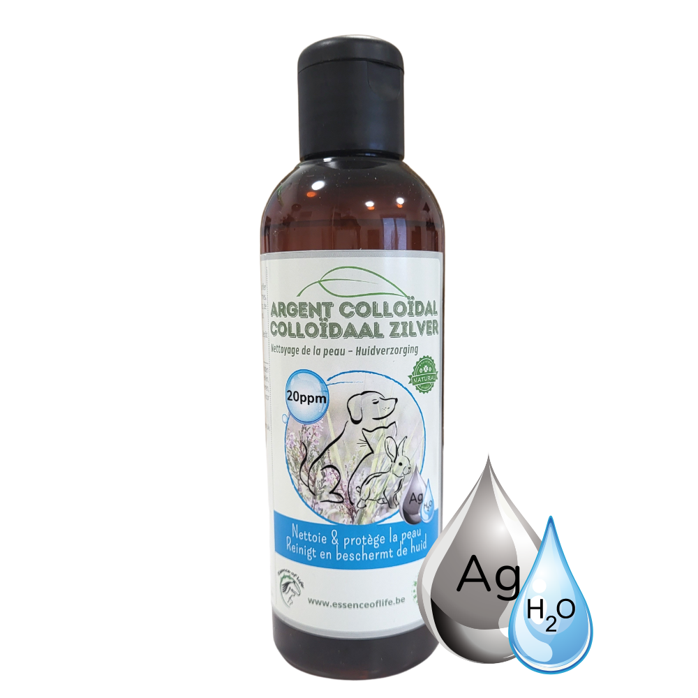 Argent colloïdal 20 ppm – lotion nettoyante pour la peau chiens & chats