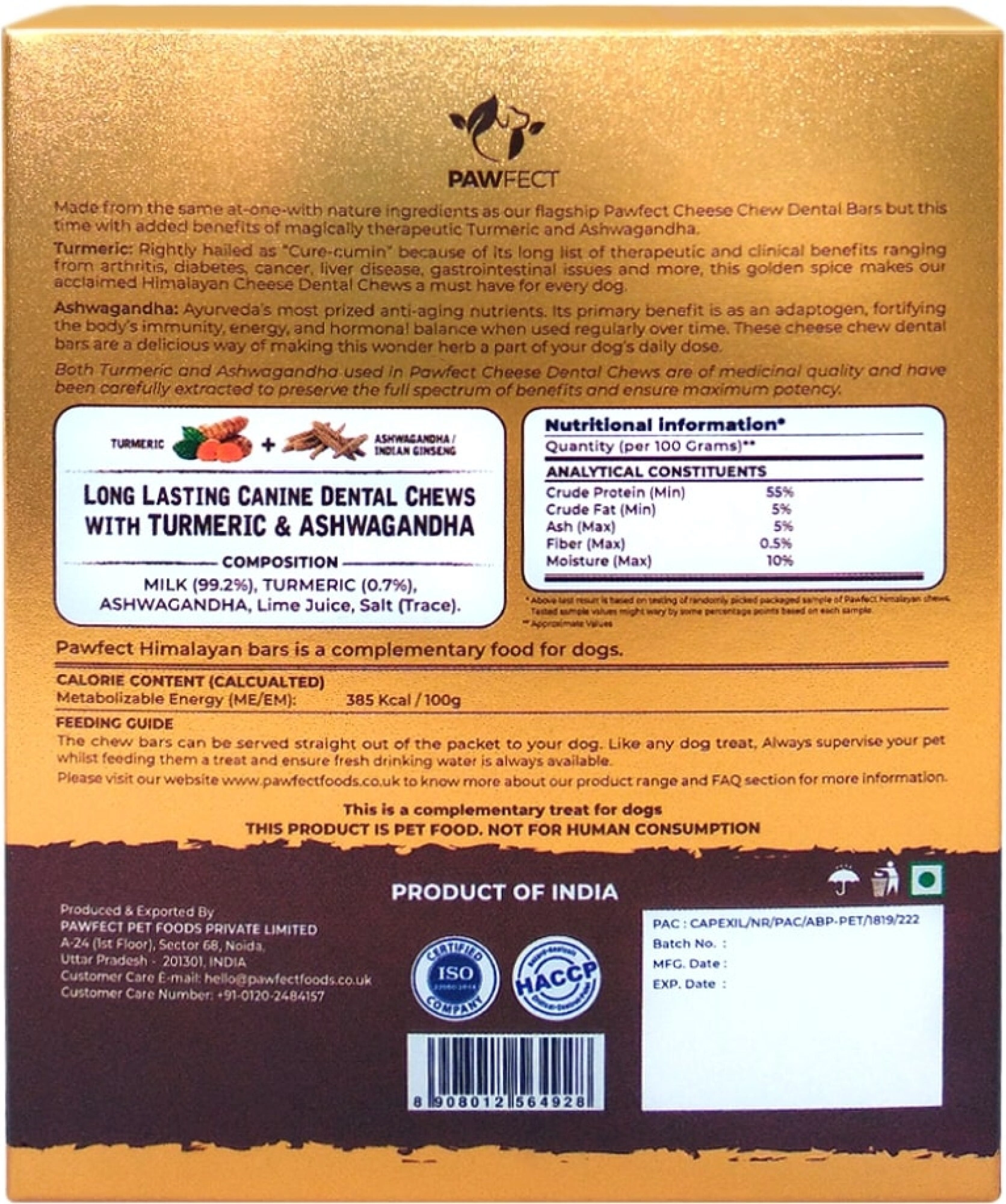 Barres de fromage de yak Pawfect curcuma et ashwagandha pour chien Medium