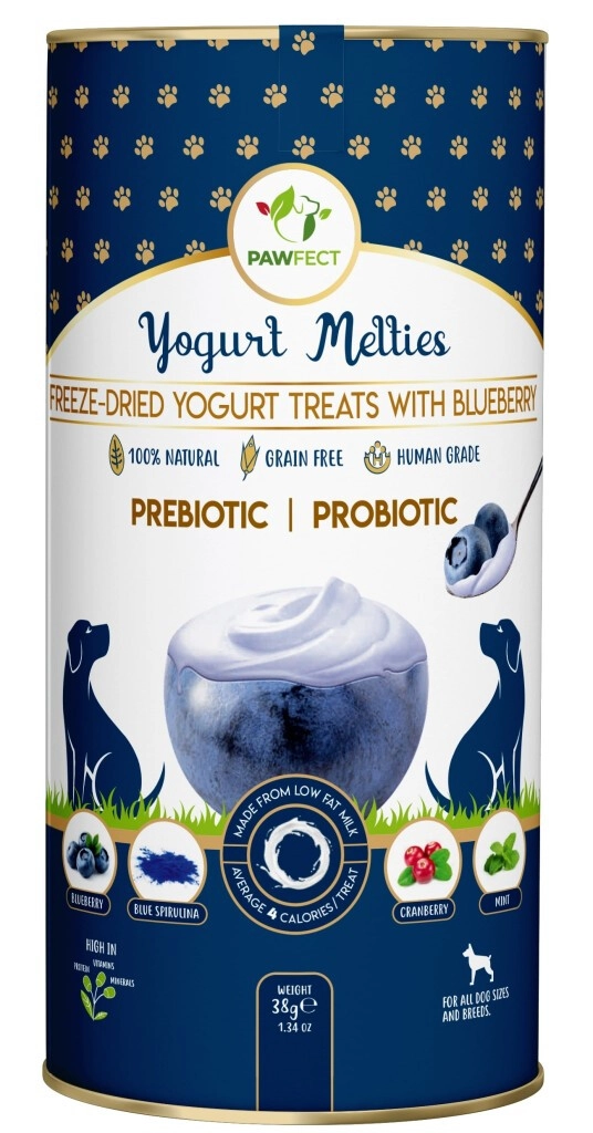 Friandises au yaourt lyophilisé pour chien aux myrtilles – Pawfect 38 g